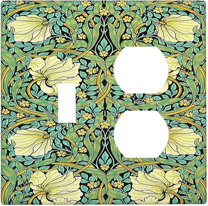 Wallplates William Morris Vintage Floral Yellow Flowers Green Leaf 1 Toggle 1 Duplex Switch Plate Electrical GFCI Faceplate Decorative Light Switch Covers for Bedroom living Room Decor