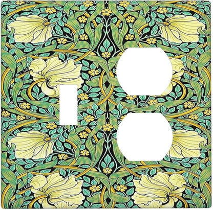 Wallplates William Morris Vintage Floral Yellow Flowers Green Leaf 1 Toggle 1 Duplex Switch Plate Electrical GFCI Faceplate Decorative Light Switch Covers for Bedroom living Room Decor