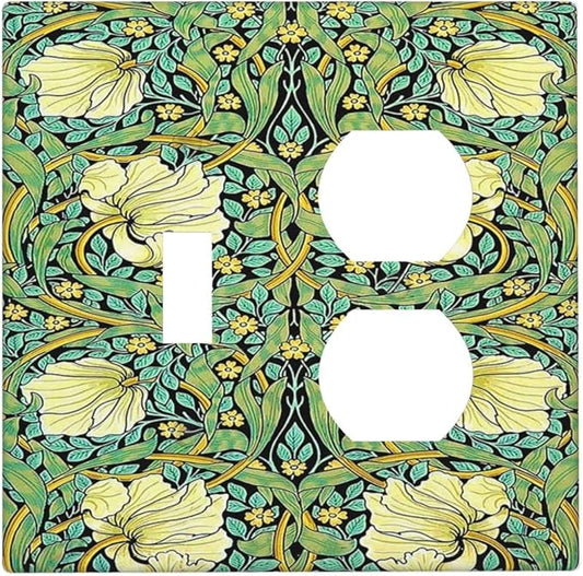 Wallplates William Morris Vintage Floral Yellow Flowers Green Leaf 1 Toggle 1 Duplex Switch Plate Electrical GFCI Faceplate Decorative Light Switch Covers for Bedroom living Room Decor