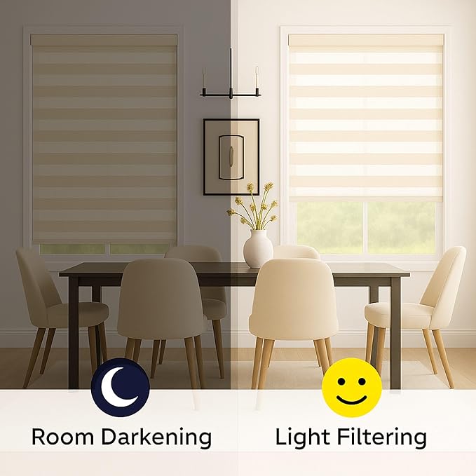 ShadesU Cordless Zebra Blinds – Light Filtering Dual-Layer Window Shades for Privacy (Cream Color) (Maximum Height 72") (Width 24")