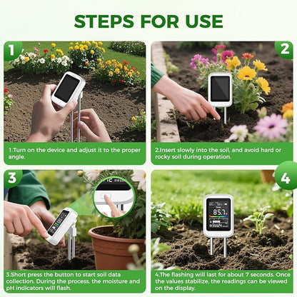 6-in-1 Soil Test Kit for Gardening Deals, Digital pH Meter/Temperature/Sunlight/Fertility/Environmental| Factory-Permanent Calibration
