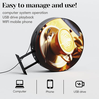 P5 Outdoor Round LED Store Sign Programmable, Wall Mount Single-Sided Full Color Custom Digital Display, Image, Video Signage Electronic Message Board for Business Salon Advertising 20"