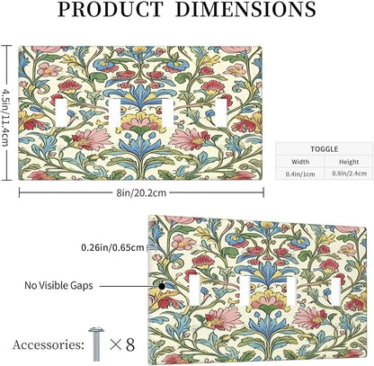 Light Switch Covers Boho Red Floral Morris Plant Leaves Quad Toggle Electrical Faceplate 4 Gang Wall Plate Decorative Switch Plates For Farmhouse Cabin Decor