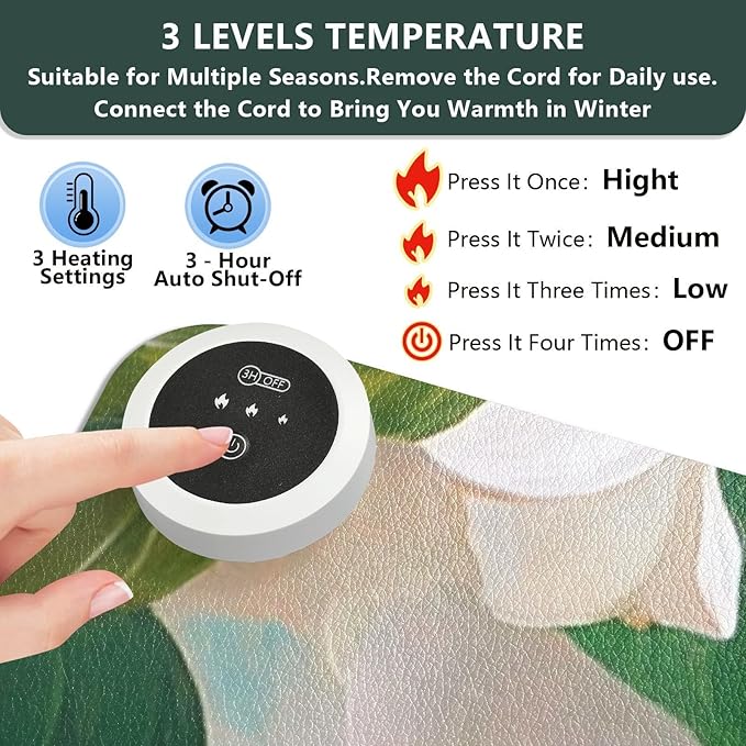 Heated Desk Pad Mouse Pad 31.5x13 Inch PU Leather Desk Mat with 3 Heat Levels Large Mouse Gaming Computer Laptop Mat Jasmine Flowers Green Leaves and Hummingbird