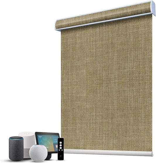 SmartWings Motorized 100% Blackout Shades Blinds, Custom Size, Cordless Window Shades with Rechargeable Battery, Work with Matter/Apple HomeKit, Alexa, Thread/Zigbee, Remote Optional, Vigor Wheat