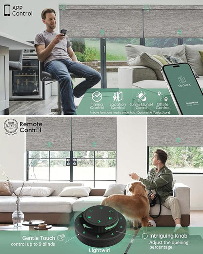 Yoolax Motorized Blinds with Remote, Smart Blinds for Windows Blackout Automatic Shades Compatible with Alexa Remote Control Roller Window Shades with Valance, Custom Size (V-Wood Stripe)