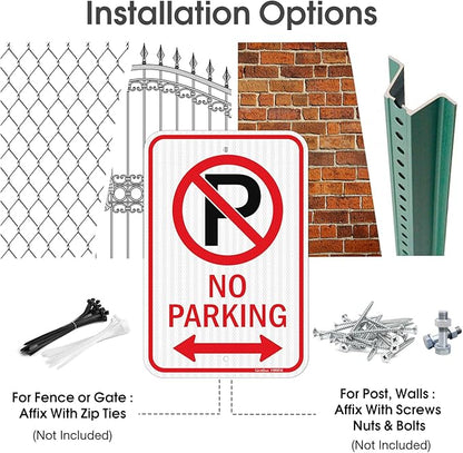 GicnKeuz Large No Parking Sign With Symbol With Arrows, 18x12 Inches, Engineer Grade Reflective Aluminum, Fade Resistant/Waterproof, Indoor or Outdoor Use (1-Pack)