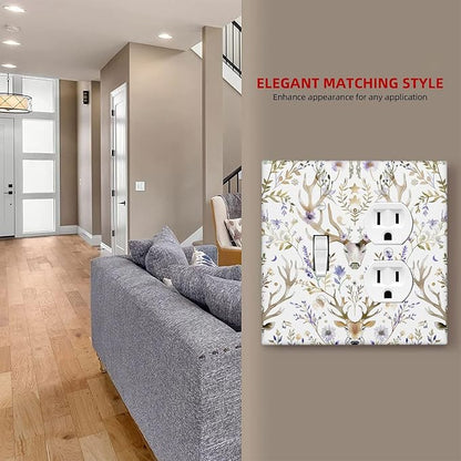 Wallplates Gothic Retro Floral Damask Elk Wild Flower 1 Toggle 1 Duplex Switch Plate Electrical Gfci Faceplate Decorative Light Switch Covers For Bed Room Living Room Decor