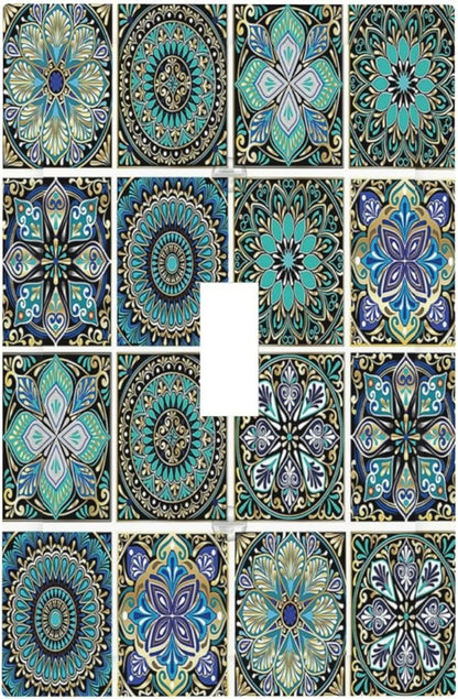 Decorative Light Switch Cover Mandala Decorative Rustic Vintage Turquoise Pattern 1 Gang Single Toggle Device Electrical Faceplate Switchplates Decorator Outlet Wall Plate for Bedroom Bathroom