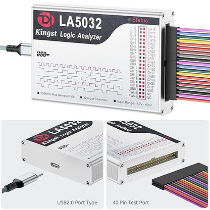 USB Logic Analyzer LA5032 32 Channels 500MHz 10G Samples for MCU ARM FPGA Debug Tool MIPI Analyzer with English Software Compatible with Windows Mac Linux