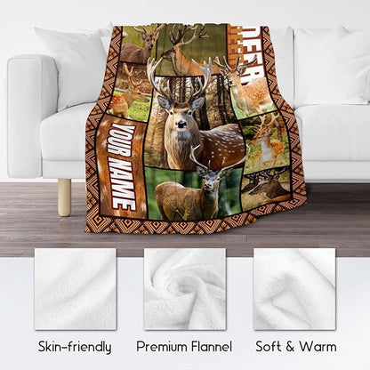 Personalized Blankets for Adults, Custom Deer Blanket Gifts for Men Boys, 50"x60" Forest Western Throw Gift for Hunters - Soft, Fuzzy & Cozy Deer Throws Farmhouse Decor