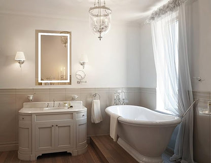 Krugg | 24 Inch X 36 Inch LED Bathroom Mirror | Lighted Vanity Mirror Includes Dimmer & Defogger | Wall Mount Vertical or Horizontal Installation