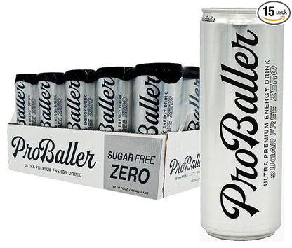 ProBaller Ultra Premium Zero Sugar Energy Drink - Natural & Clean NSF Certified Sport Drink with Amino Acids, Taurine, Biotin, Vitamin B 12 Methylcobalamin, & Electrolytes - 15 Pack - Citrus