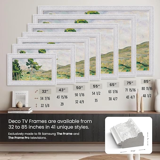 Tuscan Gloss White 75" Premiere Deco TV Frame - Compatible ONLY with Samsung The Frame TV and Pro TVs (Fits 2021-2025, LS03A, LS03B,LS03C,LS03D,LS03FA,LS03FW)