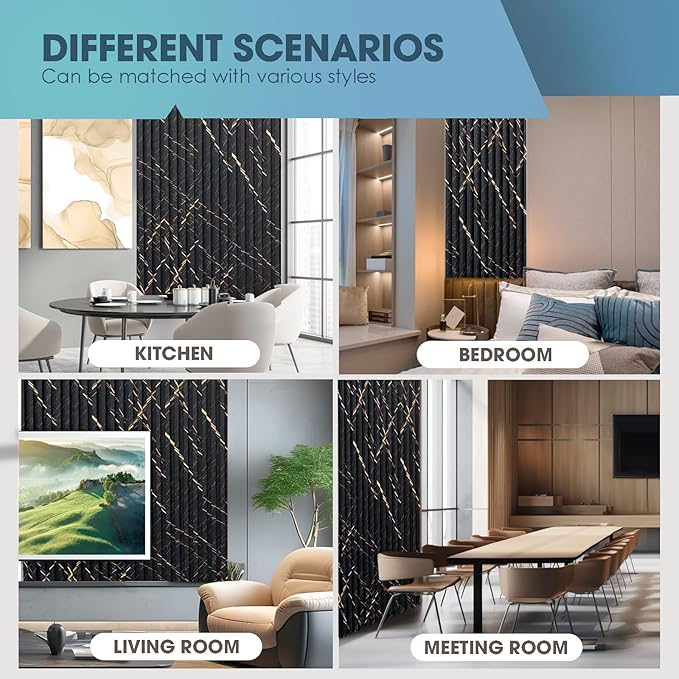 OUZUGIE WPC Acoustic Slat Wall Paneling, 8-Pack 114 x 6 Inches 3D Wall Panels for Interior Wall Decor,Living Room,TV Background,Study Room,Office Spaces,Bedroom,Low Grille (Black Marble)