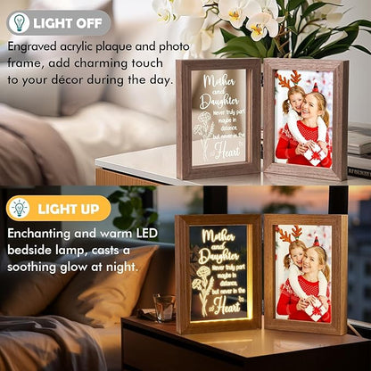 Christmas Gifts for Mom from Daughter Son Kids, Mom Gifts Engraved Night Light with 5x7 Mother Picture Frame Solid Wood, New Mama Gift Mommy Son Picture Frame Mother-in-Law Birthday Gift for Mama