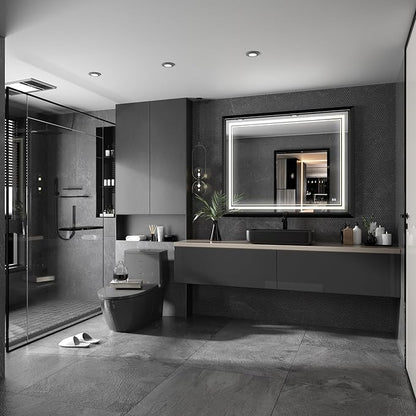 LED Bathroom Mirror: 40x32 Inch LED Bathroom Vanity Mirror - Black Framed Lighted Mirror for Bathroom Anti-Fog Gesture Control Dimmable Memory Function Tempered Glass