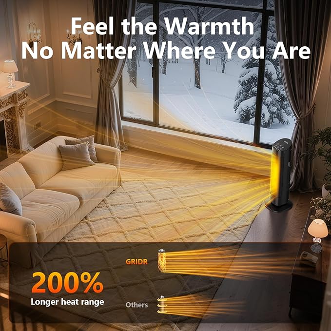 Space Heater Large Room, 23" Space Heaters for Indoor Use, 1500W PTC Ceramic Electric Heater with Thermostat and Remote, 80° Oscillation,12H Timer,Quiet Portable Heater for Office Bedroom Silver