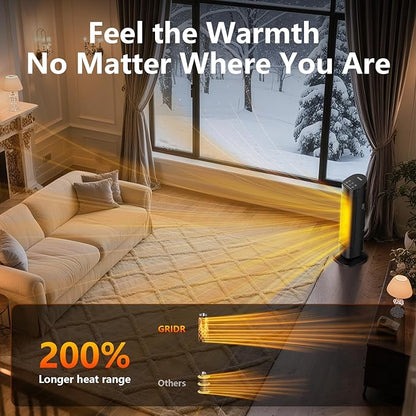 Space Heater Large Room, 23" Space Heaters for Indoor Use, 1500W PTC Ceramic Electric Heater with Thermostat and Remote, 80° Oscillation,12H Timer,Quiet Portable Heater for Office Bedroom Silver