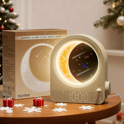 Sunrise Alarm Clocks for Bedrooms, Stepless Dimmable Moon Lamp Dual Alarm Clock Wake Up Light with 12Levels Volume for Heavy Sleepers, 10 Natural Sounds with Timer, Gifts for Women