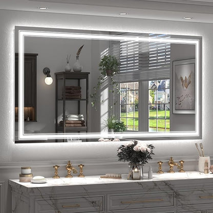 60x30 Inch LED Bathroom Mirror for Wall, Illuminated Vanity Mirror with Lights, Dimmable, Anti-Fog, Shatter-Proof, ETL Listed (Backlit and Front Lighted)