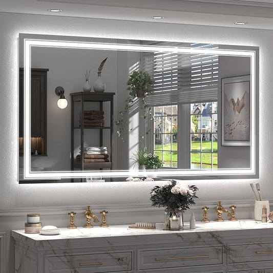 60x30 Inch LED Bathroom Mirror for Wall, Illuminated Vanity Mirror with Lights, Dimmable, Anti-Fog, Shatter-Proof, ETL Listed (Backlit and Front Lighted)