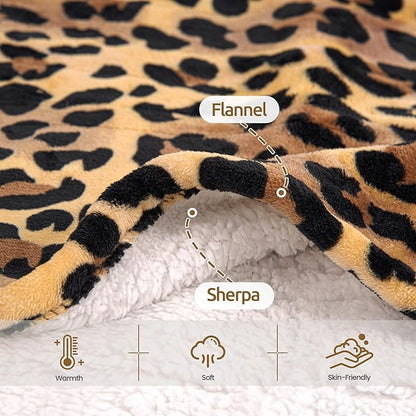 Electric Blanket Twin Size - Reversible Sherpa & Flannel, 62"× 84" Heated Throw Blanket with 6 Heat Settings & 1-12H Timer, Machine Washable, Warm Gift for Women, Leopard