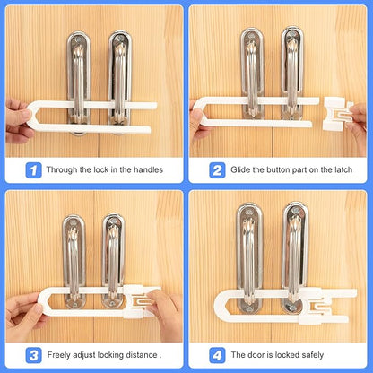 Vmaisi Baby Sliding Cabinet Locks - 4 Pack Adjustable U Shaped Child Safety Locks,Childproof Latches for Kitchen Bathroom Storage Cupboards Doors, Handles and Knobs White (4)