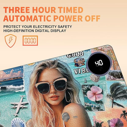 Heated Mouse Pad 23.6 x 14 in 3-Temp Fast Heating Desk Mat with Auto Timer Warmer for Hands Wrist Pain Relief Waterproof Keyboard Mat for Office, Gaming, Home, Beach Vibes Beauty