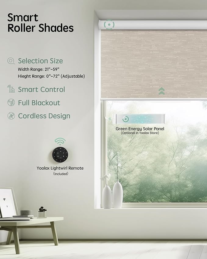 Yoolax Motorized Blinds with Remote, Blackout Smart Blinds for Indoor Windows, Automatic Shades Compatible with Alexa Roller Window Shades with Valance (Jacquard Coffee, 59" W x 72" H)