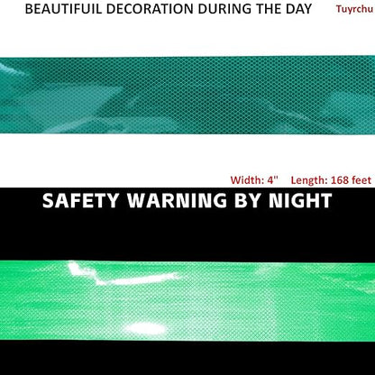 Non Fading Green Reflective Tape Outdoor Waterproof 4 inch Wide, High Visibility Warning Industrial Marking Tape, Safety Stickers (168 feet)