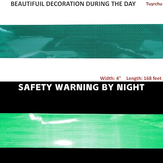 Non Fading Green Reflective Tape Outdoor Waterproof 4 inch, High Visibility Warning Industrial Marking Tape, Safety Stickers (68 feet)