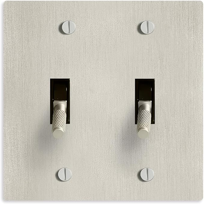 Select 15A 120V AC 2-Gang Toggle Switch, Vintage Satin Nickel Plated Single Pole 3 Way Compatible Wall Mount Toggle Switch, Included Faceplate & Switch Module, UL Listed