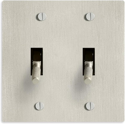 Select 15A 120V AC 2-Gang Toggle Switch, Vintage Satin Nickel Plated Single Pole 3 Way Compatible Wall Mount Toggle Switch, Included Faceplate & Switch Module, UL Listed