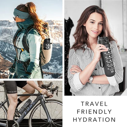 Hyeta 32 oz Water Bottles with Times to Drink and Straw, Motivational Water Bottle with Time Marker, Leakproof, Drinking Sports Water Bottle for Fitness, Gym and Outdoor
