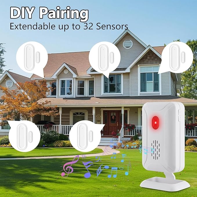 GREENCYCLE Door Open Alarm with Portable Receiver,Wireless Battery Operated Door Alarm,Wireless Door Chime,600ft Range,36 Chimes,4 Adjustable Volume Mute Mode,for Home/Office/Store(1Receiver+2Sensors)