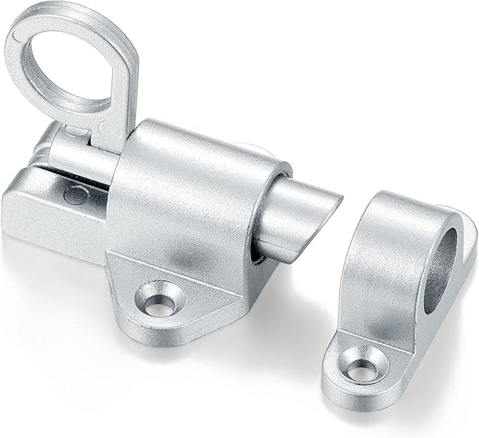 10 Packs Self-Closing Latches，Silver Gray Spring Door Lock，Resilient Bolt Latch Aluminum Alloy Safety Automatic Spring Barrel Slide Door Lock with Screws,Used for Gate,Window and Cabinet etc