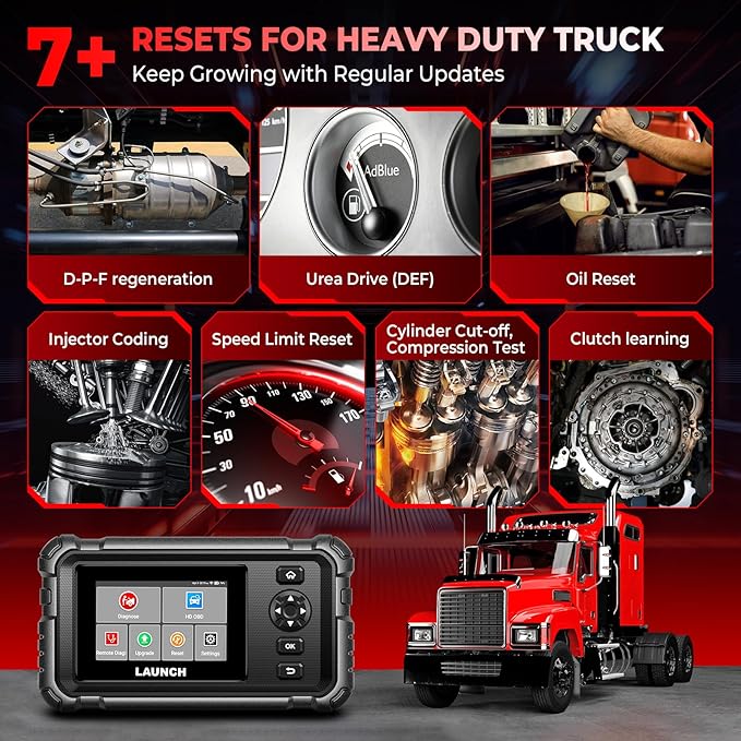 Launch CRP129 HD Heavy Duty Truck Scanner, 2026 Full System Diesel Scanner with Speed Limit Adjust Reset, D.P.F Regen, Oil Reset for Commercial Vehicles, Cummins, Detroit, International Paccar