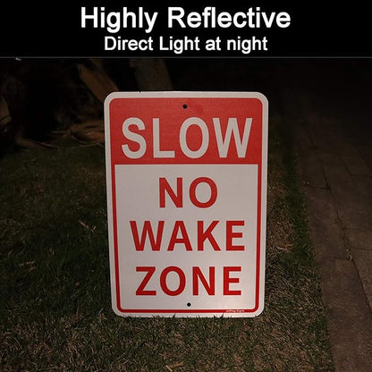 Joffreg Slow Down No Wake Zone Sign,17 x 12 Inches,Reflective Aluminum,UV Printed,Weather Resistant,Waterproof,Durable Ink,Easy to Mount,Outdoor Use,4 Pack