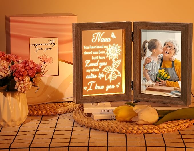 Nana Gifts Christmas Grandma Gifts from Grandkids Granddaughter Grandson, Night Light with Grandma Picture Frame for 5x7 Photo, Personalized Gift for Grandmother Gigi Granny Mimi Nana Birthday Gift