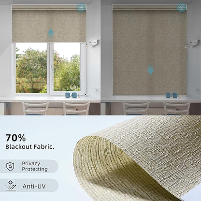 SmartWings Motorized Smart Blinds for Windows in Light Filtering, Electric Remote Roller Shades Compatible with Alexa/Google Home/Homekit, Custom Up to 110”W x 148”H, Safari Translucent Biscuit