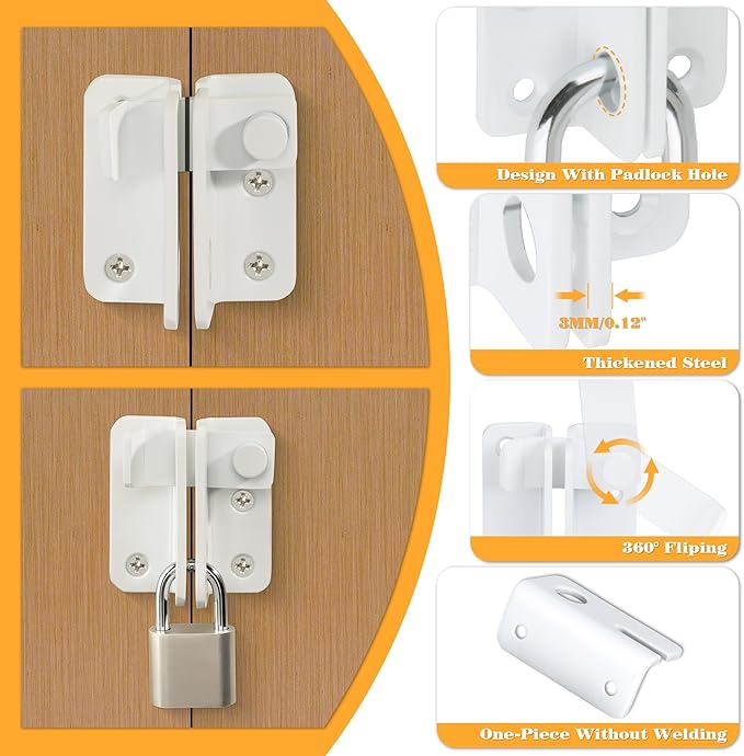 Alise Flip Latch Gate Latches Slide Bolt Latch Safety Door Lock Catch for Barn Cabinet Pet Cage Garden Bathroom Garage Window Sliding Door,Stainless Steel White Finish MS3006R-W