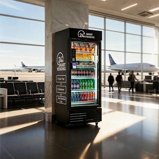 HAHA Smart Vending DC-542D Combo Vending Machine,Smart Refrigerated Beverage Vending Machine with Touch Card Reader - Capacity 378 Bottles (Black, AI Pro)