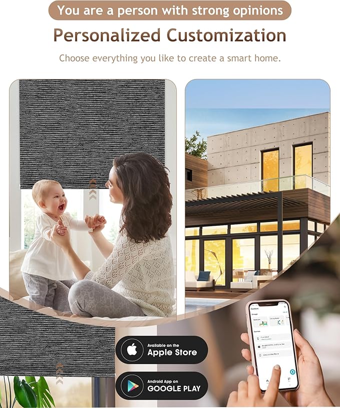 Kincmo Motorized Blinds with Remote,100% Blackout Motorized Roller Shades Work with Apple Homekit,Alexa,Google, Custom Electric Blinds with App,Voice Control (Eclipse Anchor Grey)