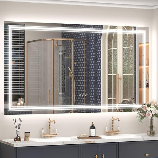 66x36 LED Bathroom Mirror, Lighted Mirror for Bathroom Wall, Backlit and Front lit, Dimmable, Anti-Fog, Shatterpoof, Memory (Horizontal/Vertical)