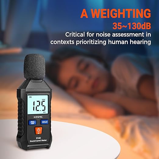 Decibel Meter, Portable Sound Level Meter with Backlit LCD (35-130dB(A) Range), Digital SPL Meter with MAX/MIN Data Hold, Noise Tester for Neighbors, Office, Workshop, and Classroom