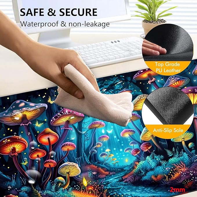 Heated Mouse Pad with 3 Levels Heated & 3 Hours Auto Shut-Off Mouse Pad for Warming Hands in Office Home, 23.6" x 14.2"Large Safe Desk Mat Hand Warmer，Forest Glowing Mushroom