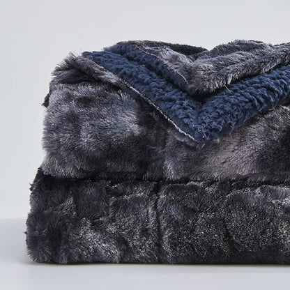 NEWCOSPLAY Super Soft Faux Fur Blanket Twin Size Tie-dye Black Sherpa Fuzzy Plush Warm Blanket for Sofa Bed (Tie-dye Black, Twin(60"x80"))