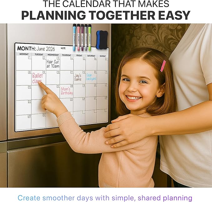 Monthly Magnetic Calendar for Refrigerator – Monday Start 17 x 12” Fridge Calendar Magnet | Dry Erase Whiteboard Family Planner & Schedule Board | Include 5 Markers & Eraser by Freedom Mastery