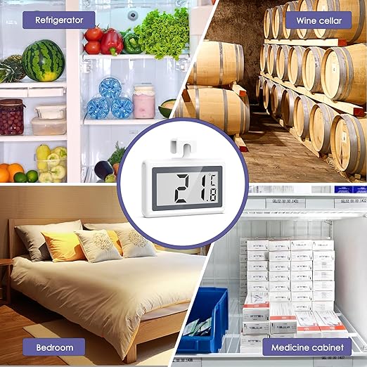 JXTZ Fridge Freezer Thermometer, 2 Pack Digital Refrigerator Thermometer, LCD Display Fridge Temperature Thermometer with Low Temperature Reminder, 3 Mounting Methods, °C/°F Switch, for Home Office